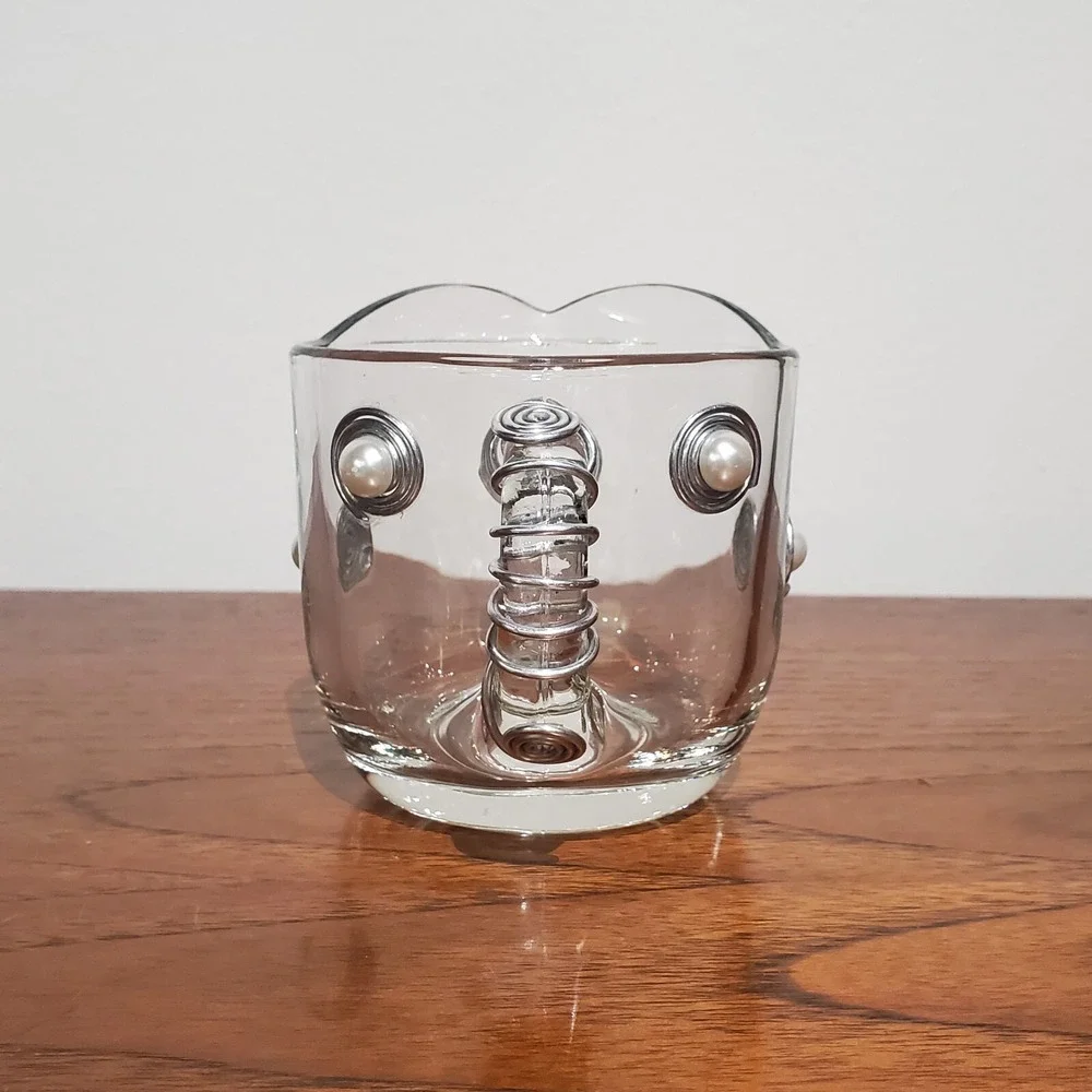 Vintage Clear‎ Anchor Hocking Creamer and Sugar dish with Lid wire wrap spirals